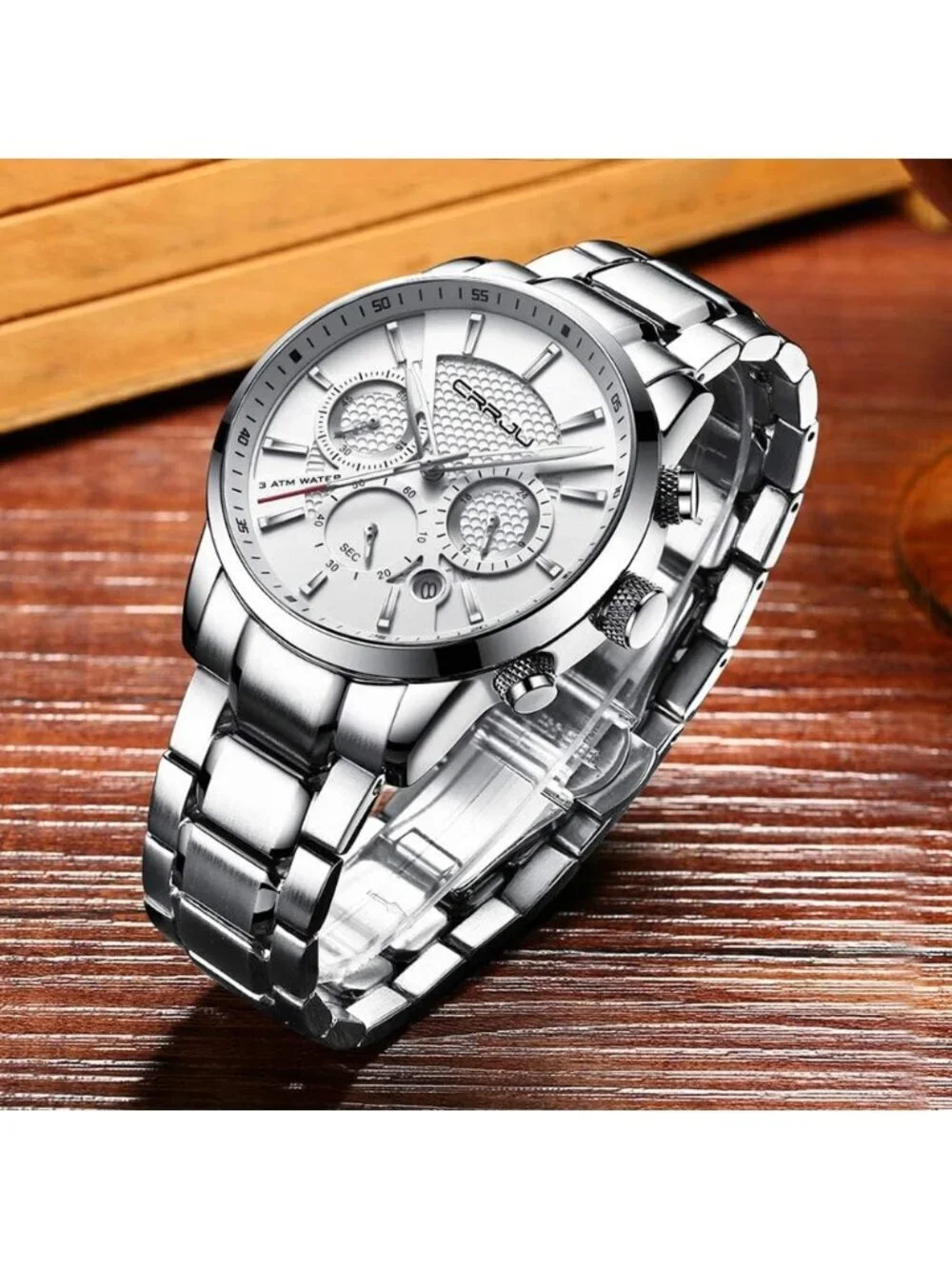 Men's Silver Stainless Steel Casual Chronograph Quartz Waterproof Wrist Watch